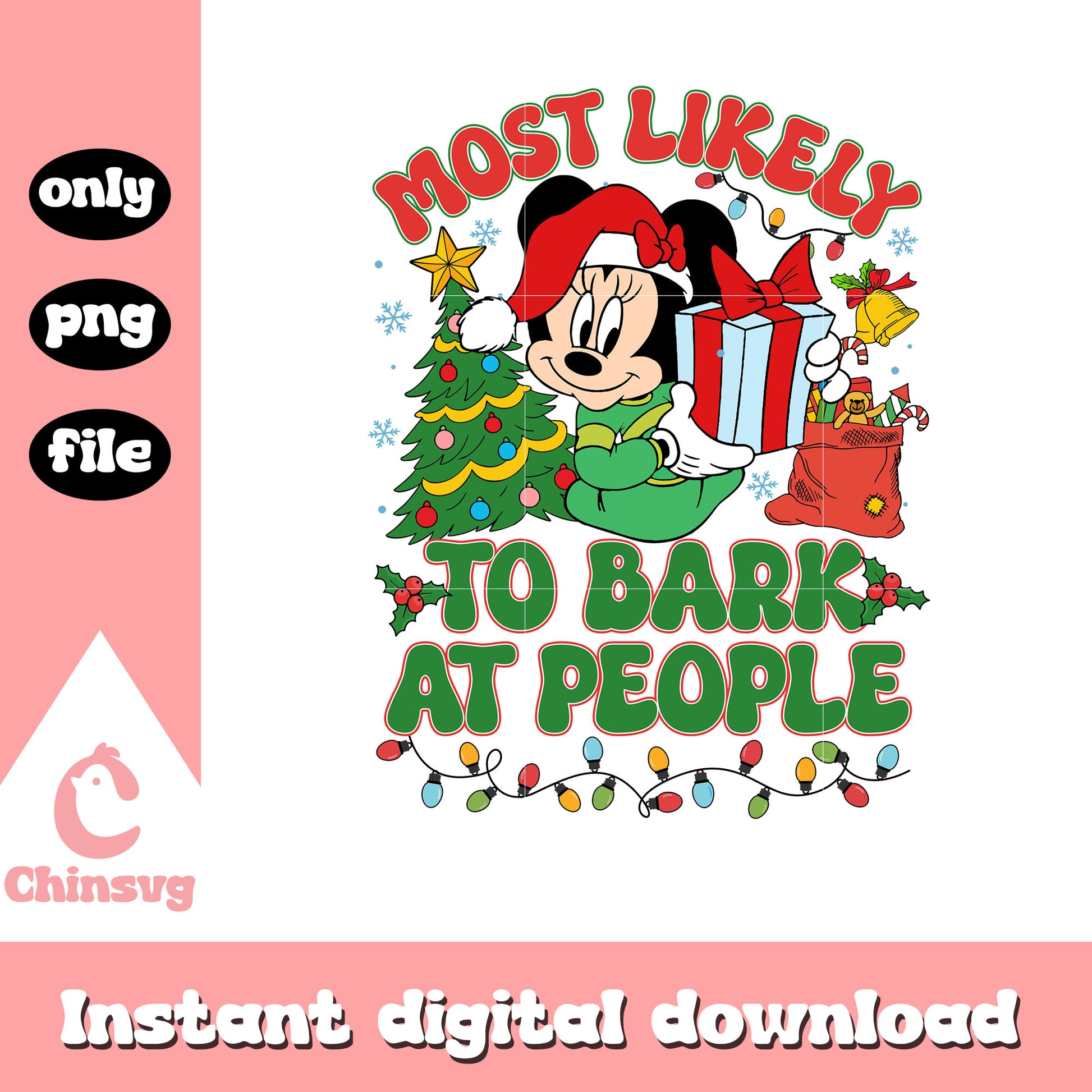 Custom most likely to bark minnie christmas png, disney christmas​ png