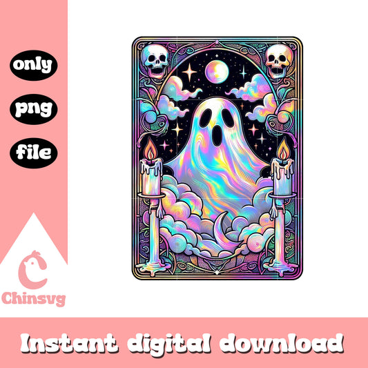 Cute Ghost tarot card png, Cute horror ghost tarot card png