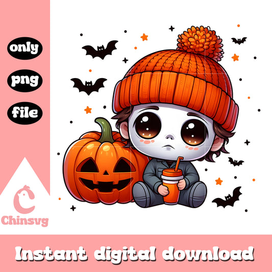 Cute Michael pumpkin fall halloween png, Cute Michael chibi fall png