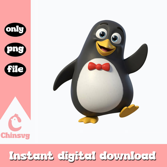 Cute 3D Penguin With Bow Tie Clipart, Penguin PNG, Animal PNG