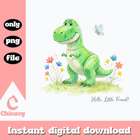 Cute Baby Dinosaur PNG, T-Rex With Flowers Clipart, Kids PNG