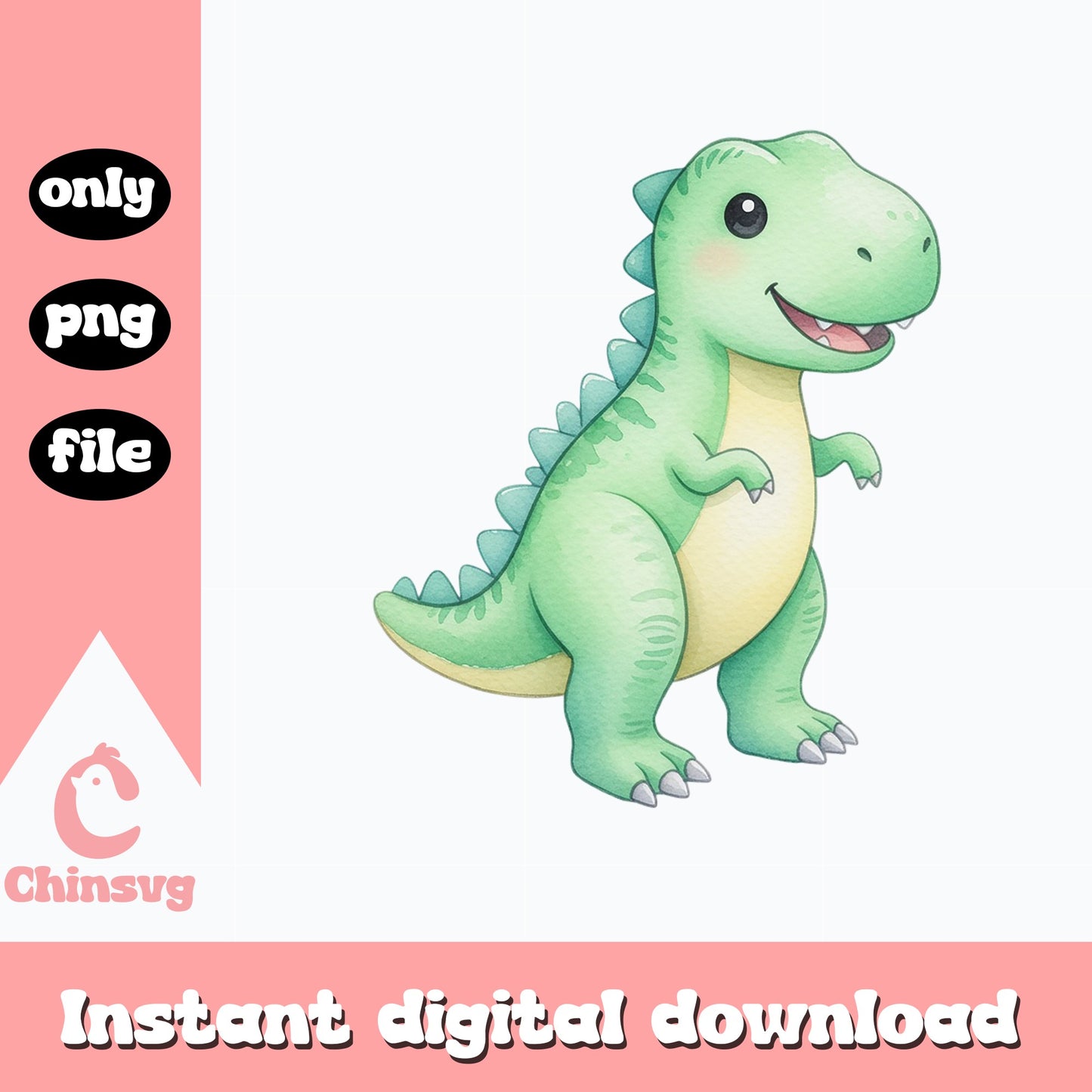 Cute Baby Dinosaur Watercolor Clipart, T-Rex Kids PNG, Dinosaur PNG