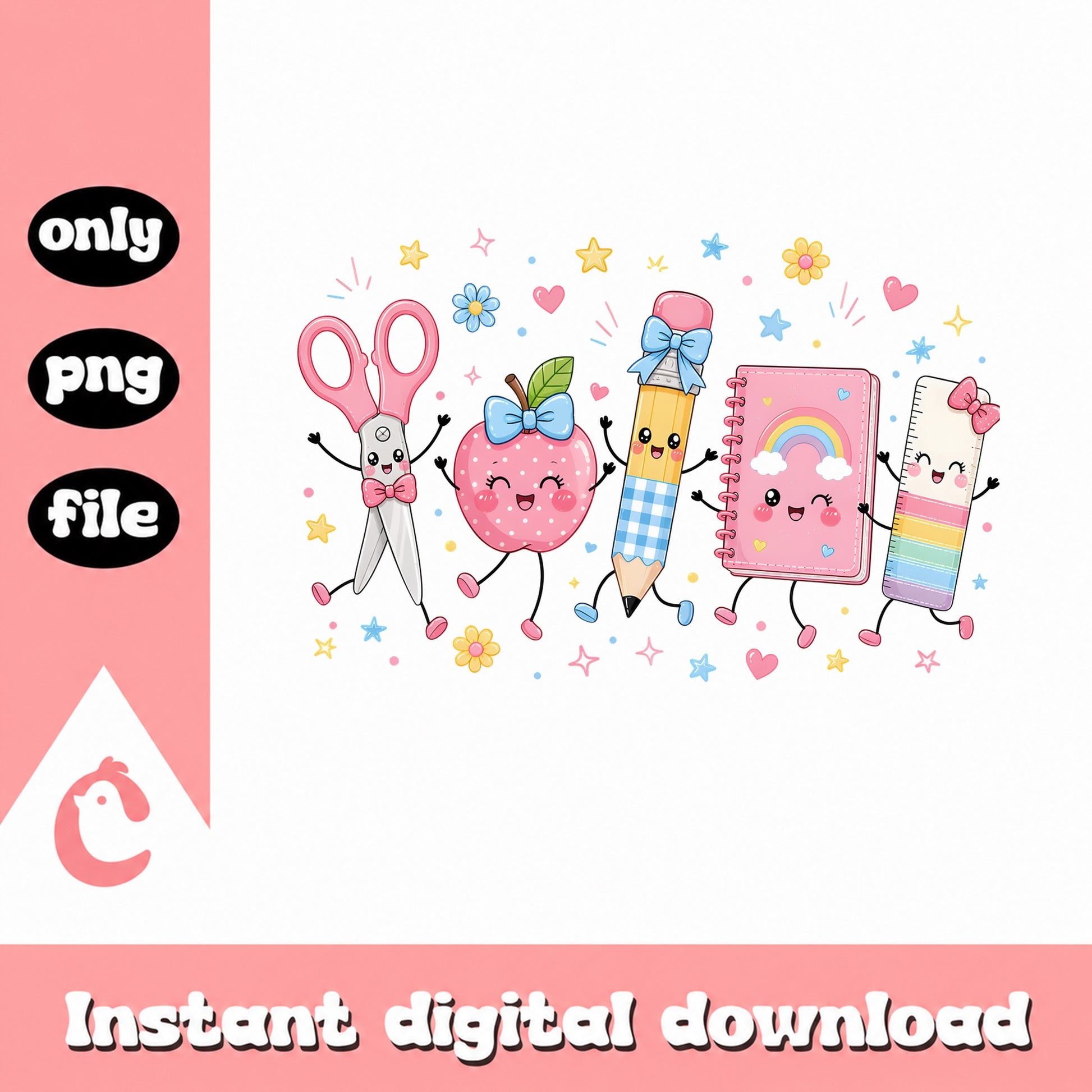 Cute Back To School PNG, School Supplies Kawaii PNG, Teacher PNG