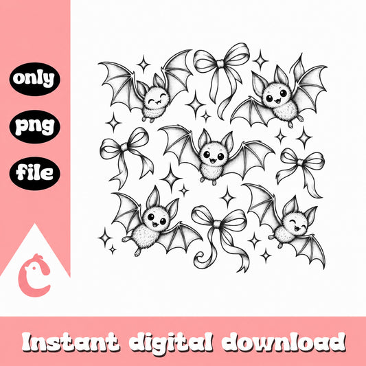 Cute Bat Clipart Bundle, Halloween Bat With Bow, PNG File