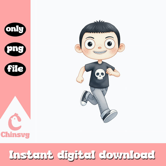 Cute Boy With Braces Skull Shirt PNG, Funny Kid Clipart PNG, Boy Character PNG