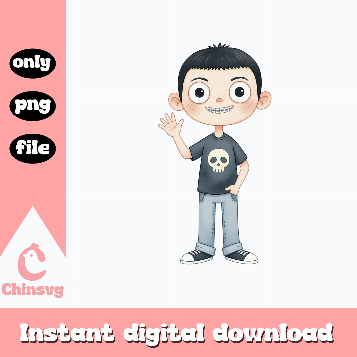 Cute Boy With Skull Shirt Clipart PNG, Halloween Boy PNG, Kids Clipart PNG