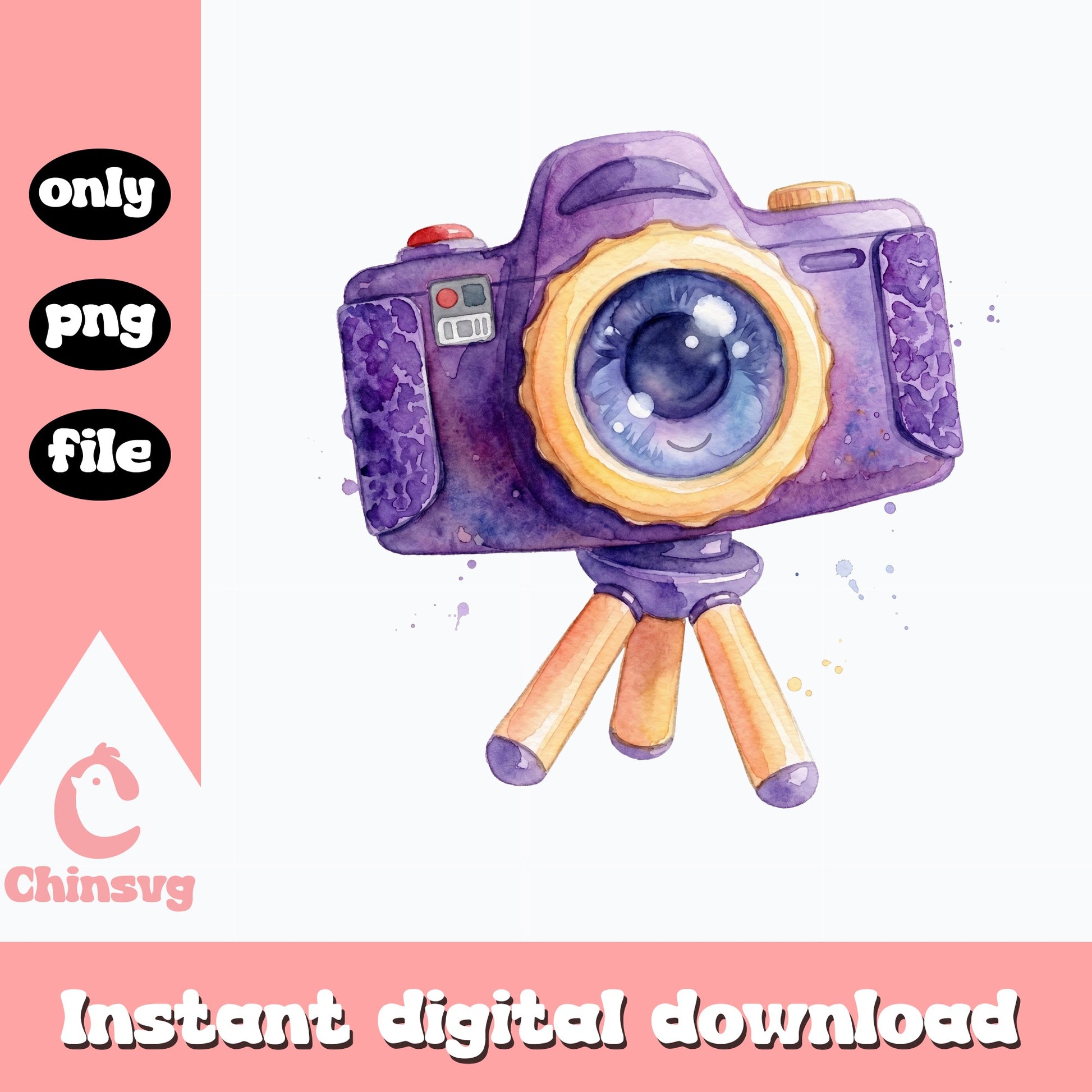 Cute Camera Watercolor Clipart PNG, Photography PNG, Camera PNG