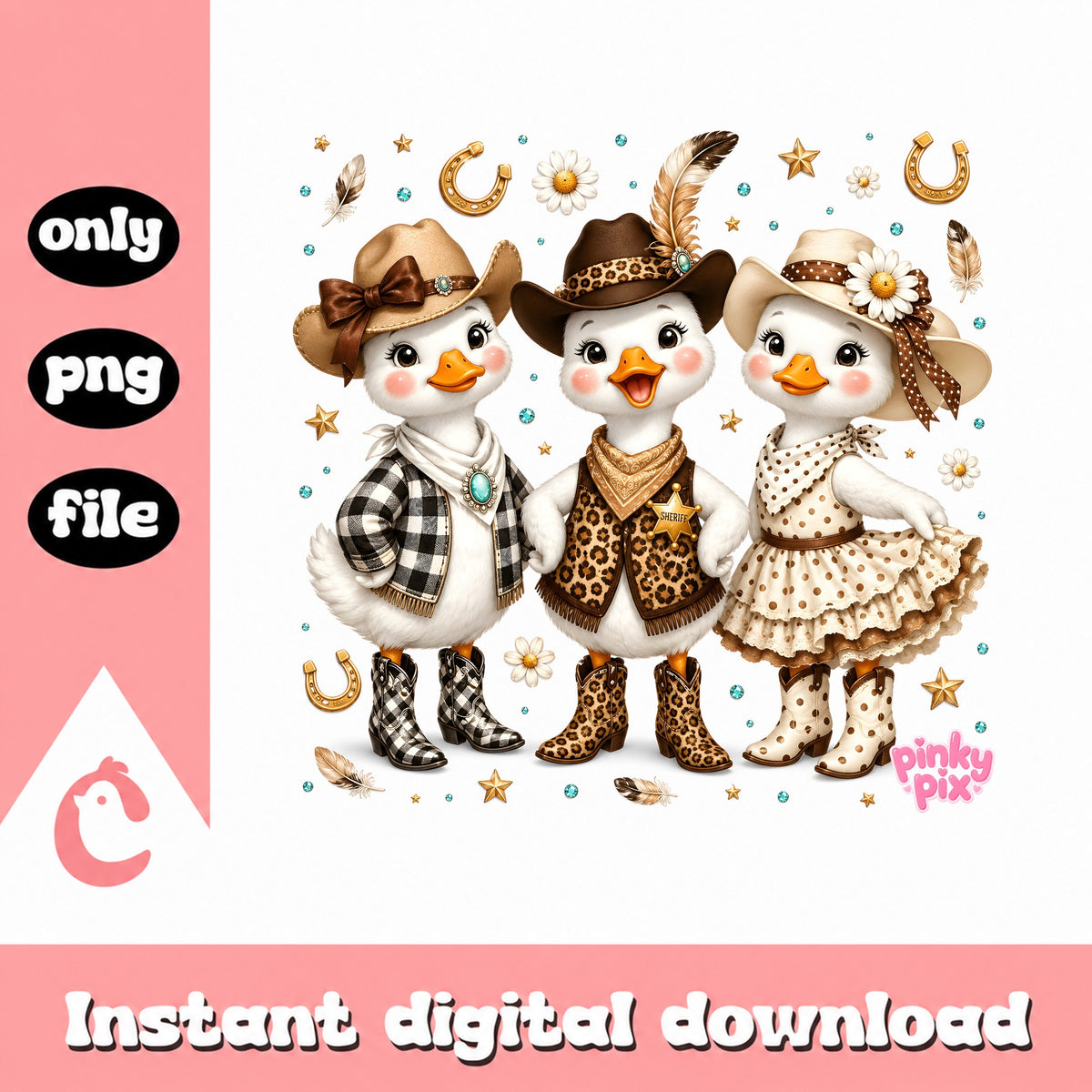Cute Cowboy Duck Trio PNG, Western Duck Clipart PNG, Duck PNG