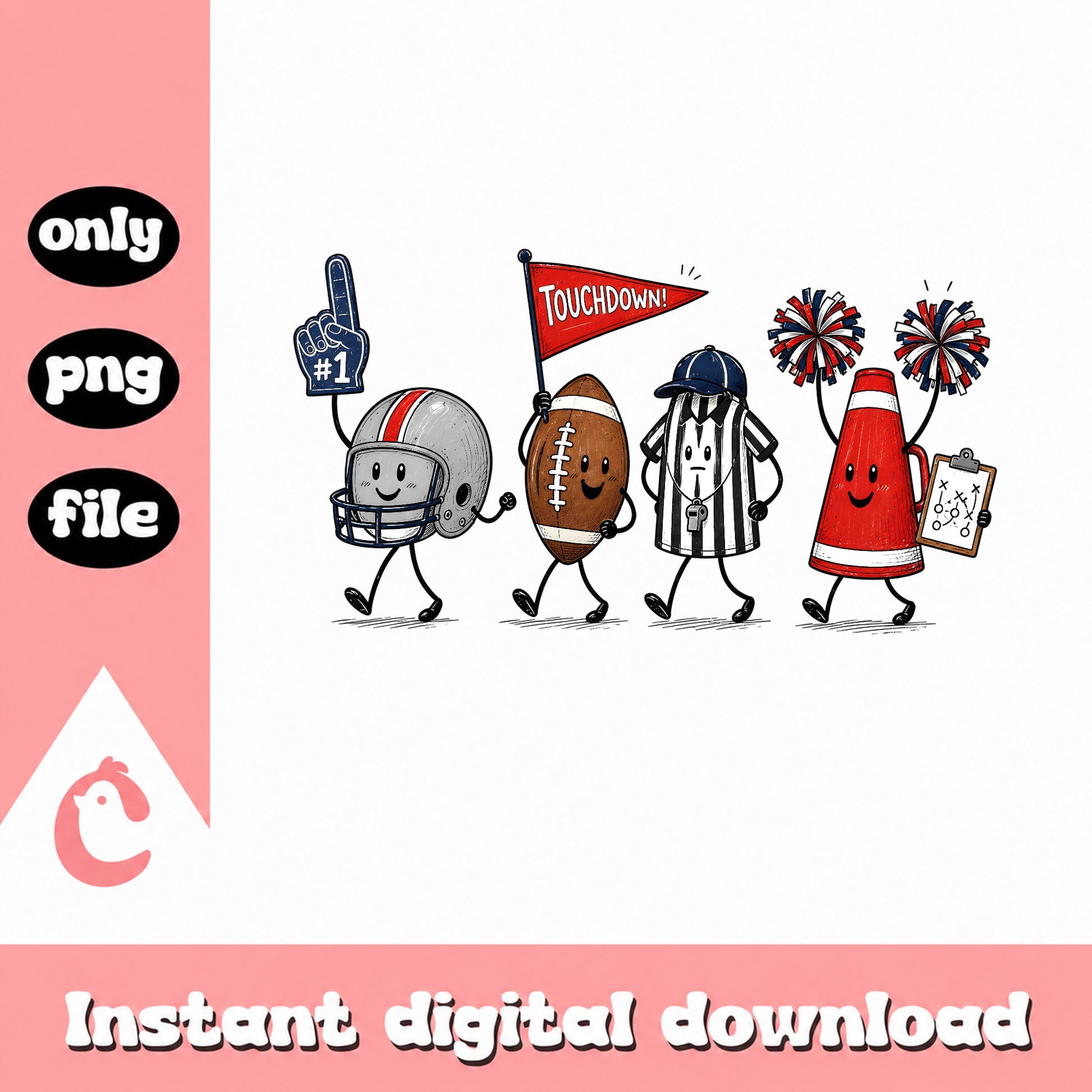 Cute Football Characters Touchdown PNG, Football Season PNG, Game Day PNG