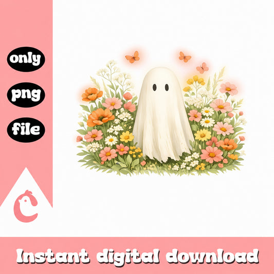 Cute Ghost Floral Wildflower PNG, Halloween Ghost PNG, Boho Ghost PNG