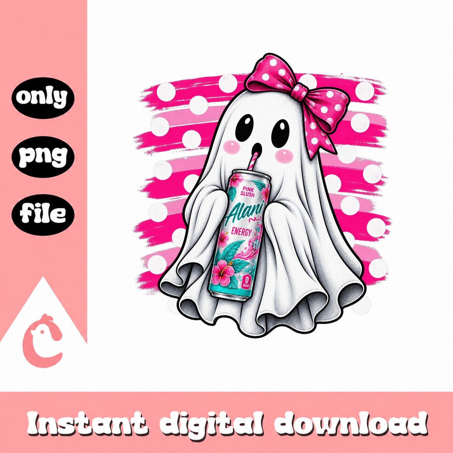 Cute Ghost With Pink Bow PNG, Alani Energy Drink, Halloween PNG