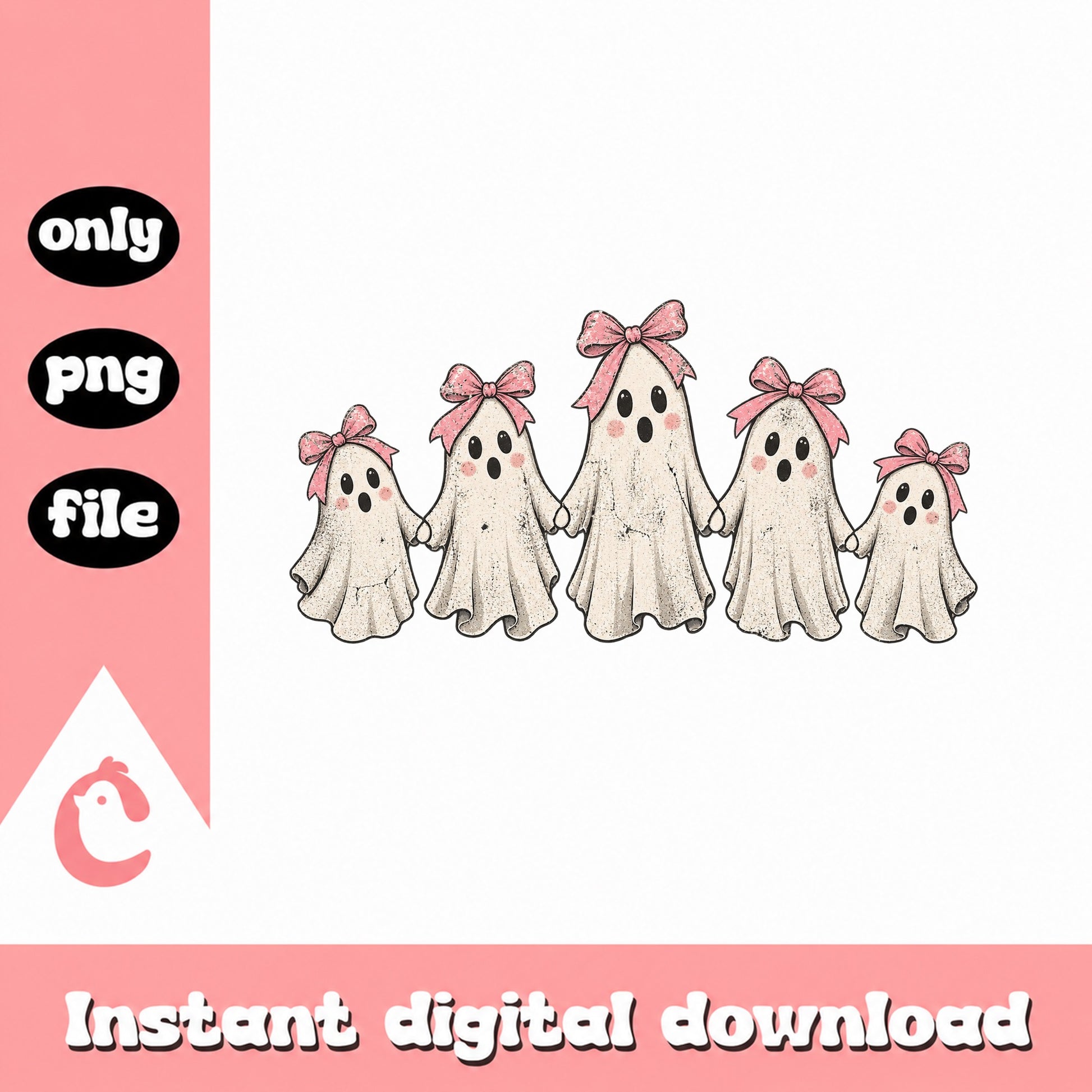 Cute Ghost With Pink Bow PNG, Halloween Clipart, PNG File