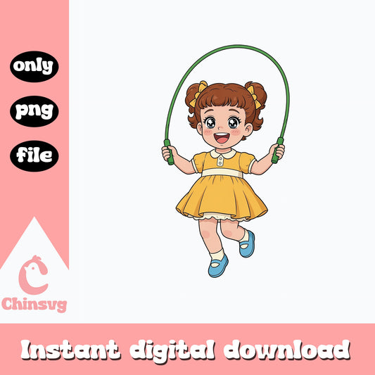 Cute Girl Jump Rope PNG, Little Girl Clipart, Kids PNG