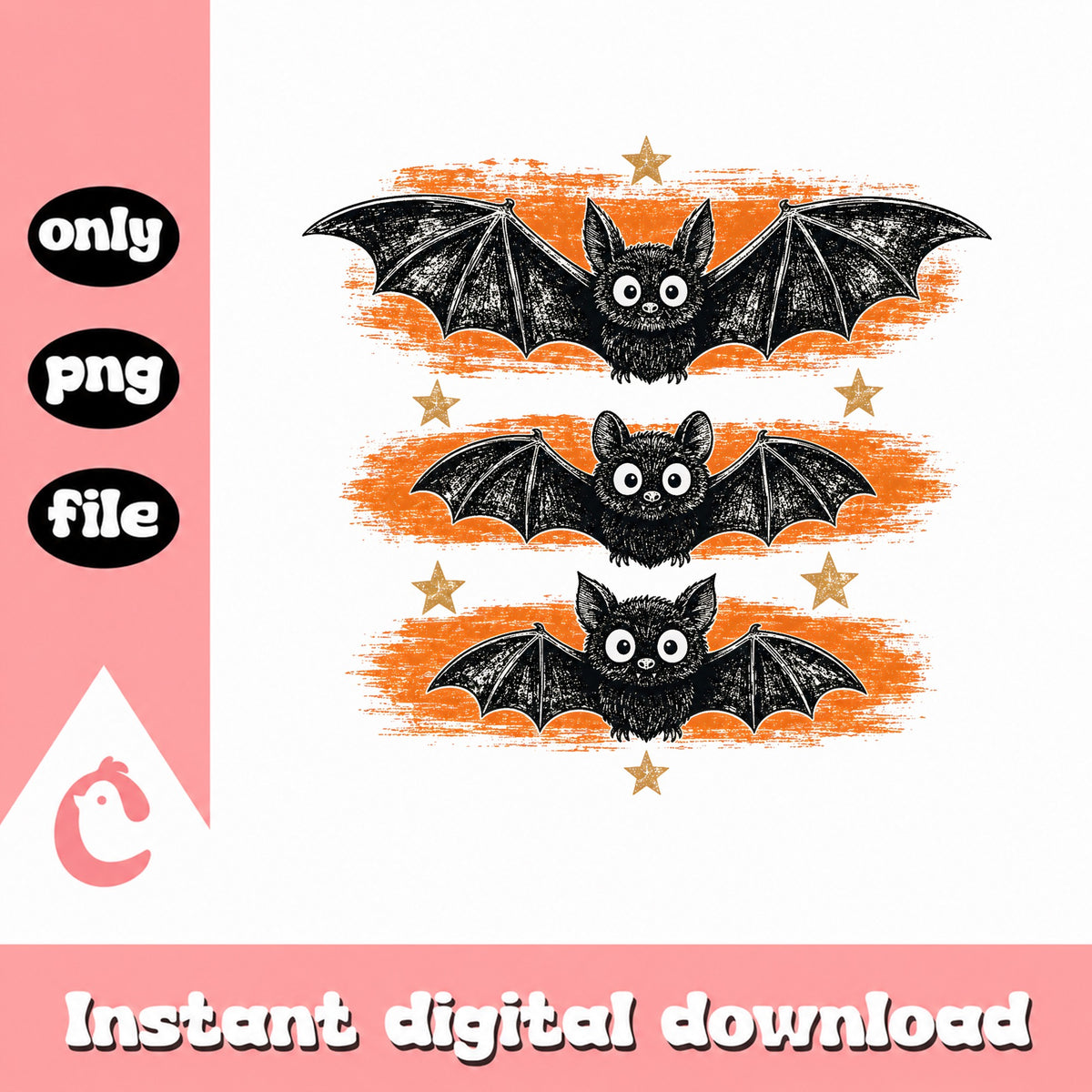 Cute Halloween Bat Trio PNG, Spooky Bat Stars PNG, Halloween PNG