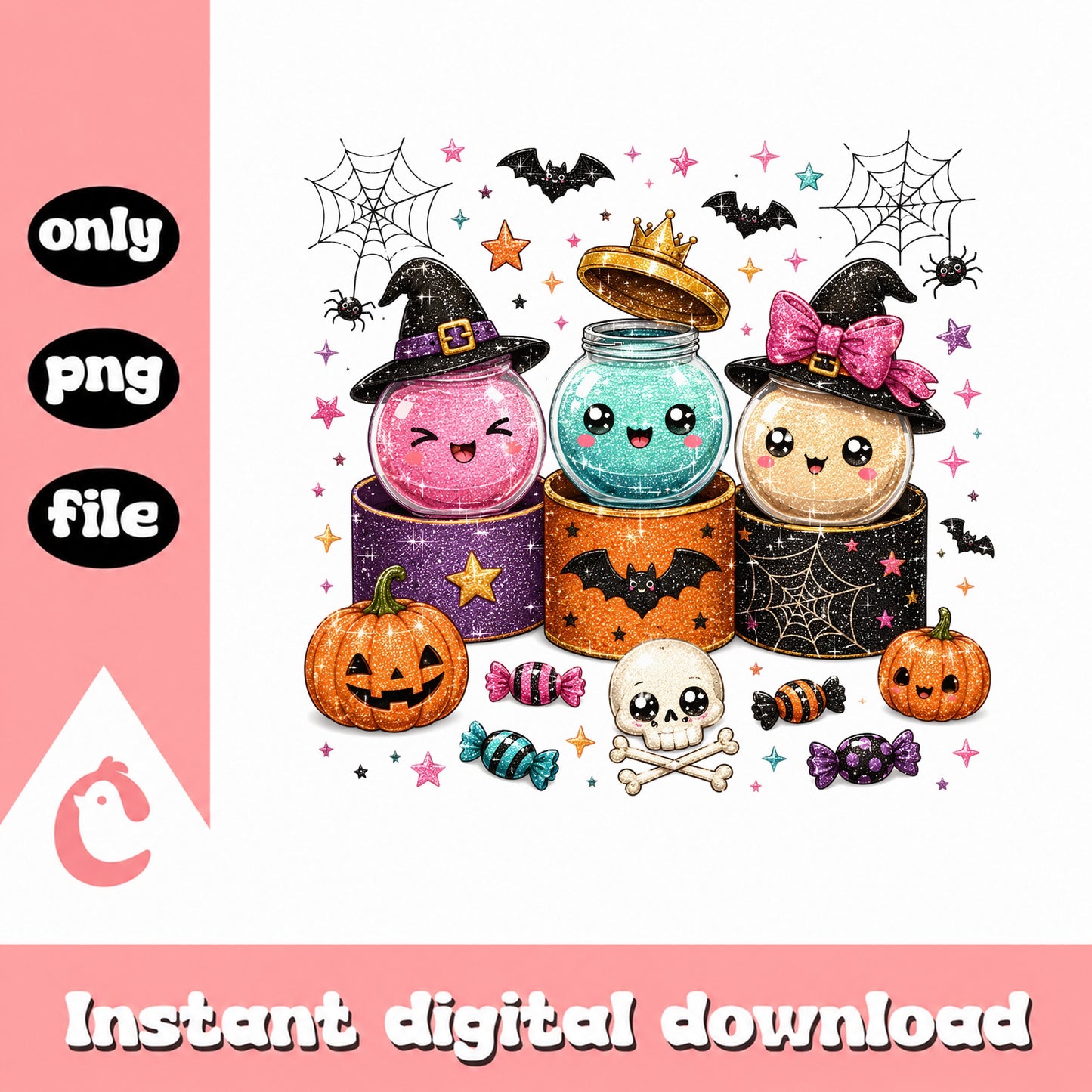 Cute Halloween Potion Jars PNG, Kawaii Witch Pumpkin PNG, Halloween PNG