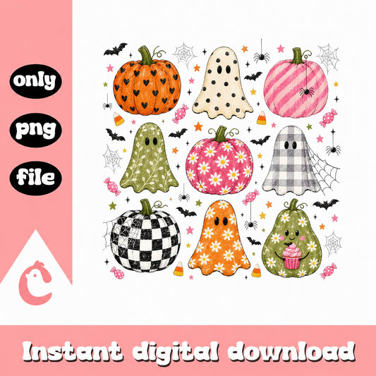 Cute Halloween Pumpkin Ghost PNG, Spooky Season PNG, Halloween PNG