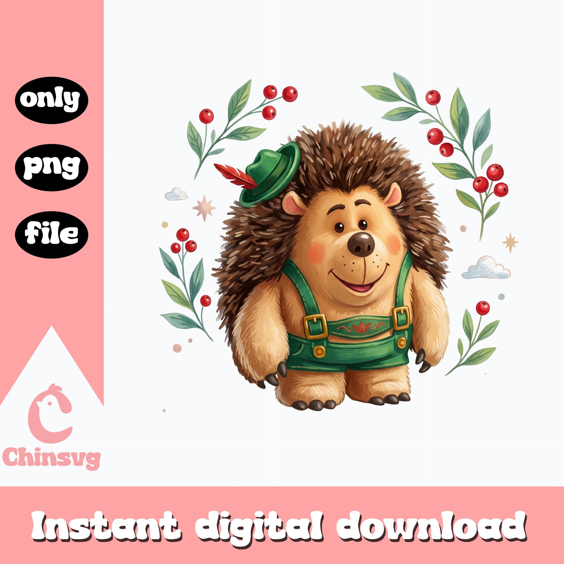 Cute Hedgehog Christmas PNG, Woodland Animal Clipart PNG, Holiday PNG