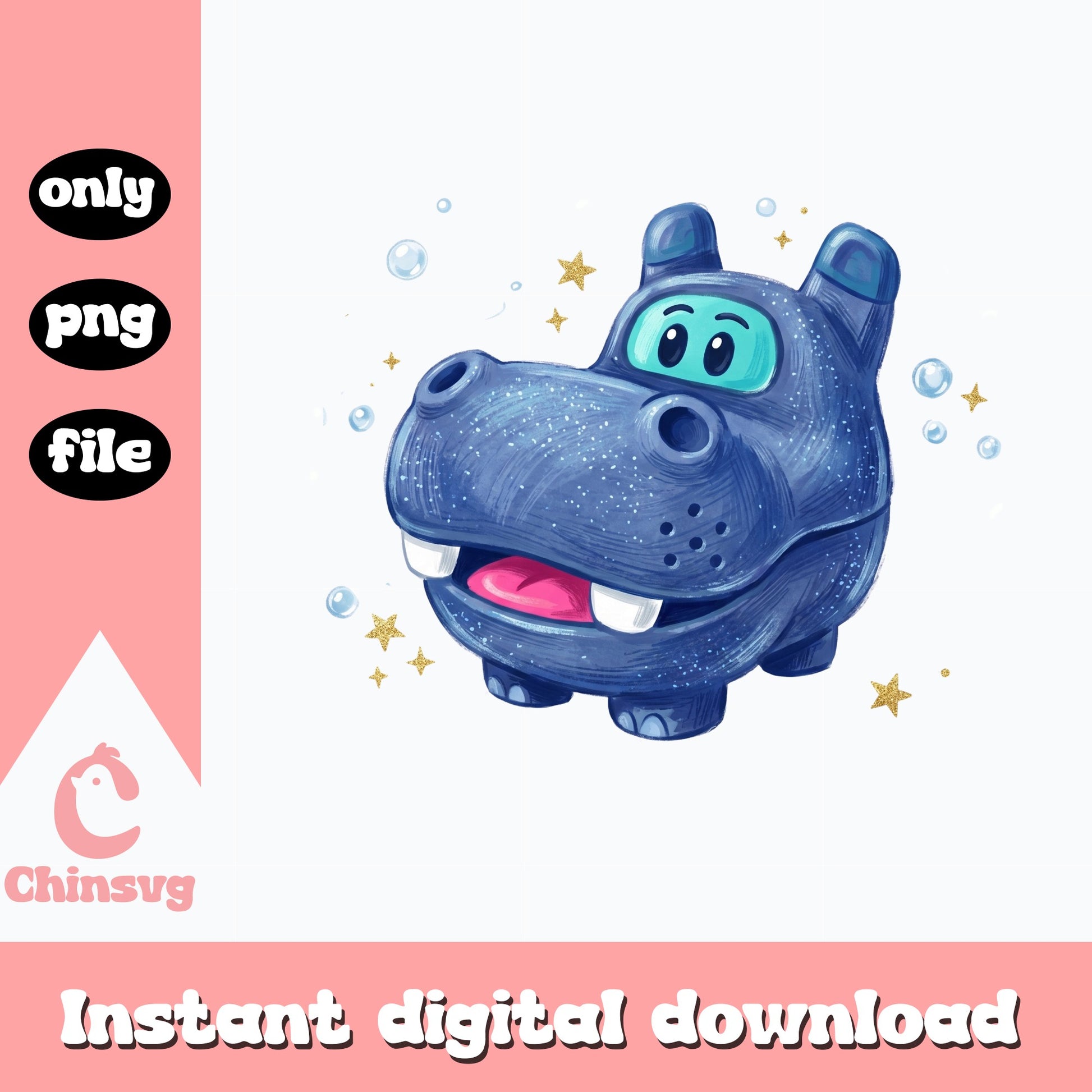 Cute Hippo Clipart PNG, Baby Hippo With Bubbles PNG, Kids PNG