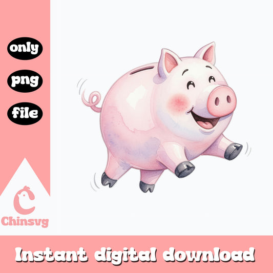 Cute Pig Piggy Bank Watercolor Clipart, Farm Animal PNG, Pink Pig PNG