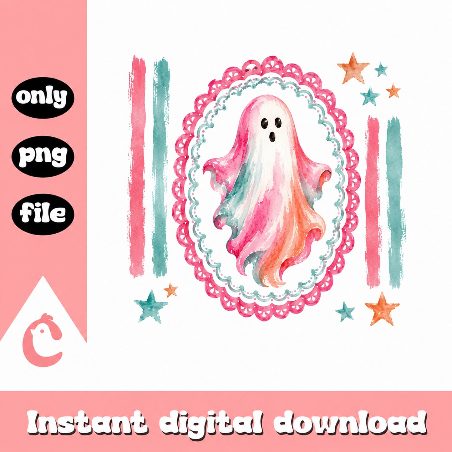 Cute Pink Ghost Watercolor PNG, Halloween Ghost PNG, Spooky PNG