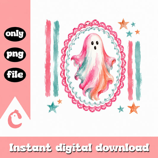 Cute Pink Ghost Watercolor PNG, Halloween Ghost PNG, Spooky PNG