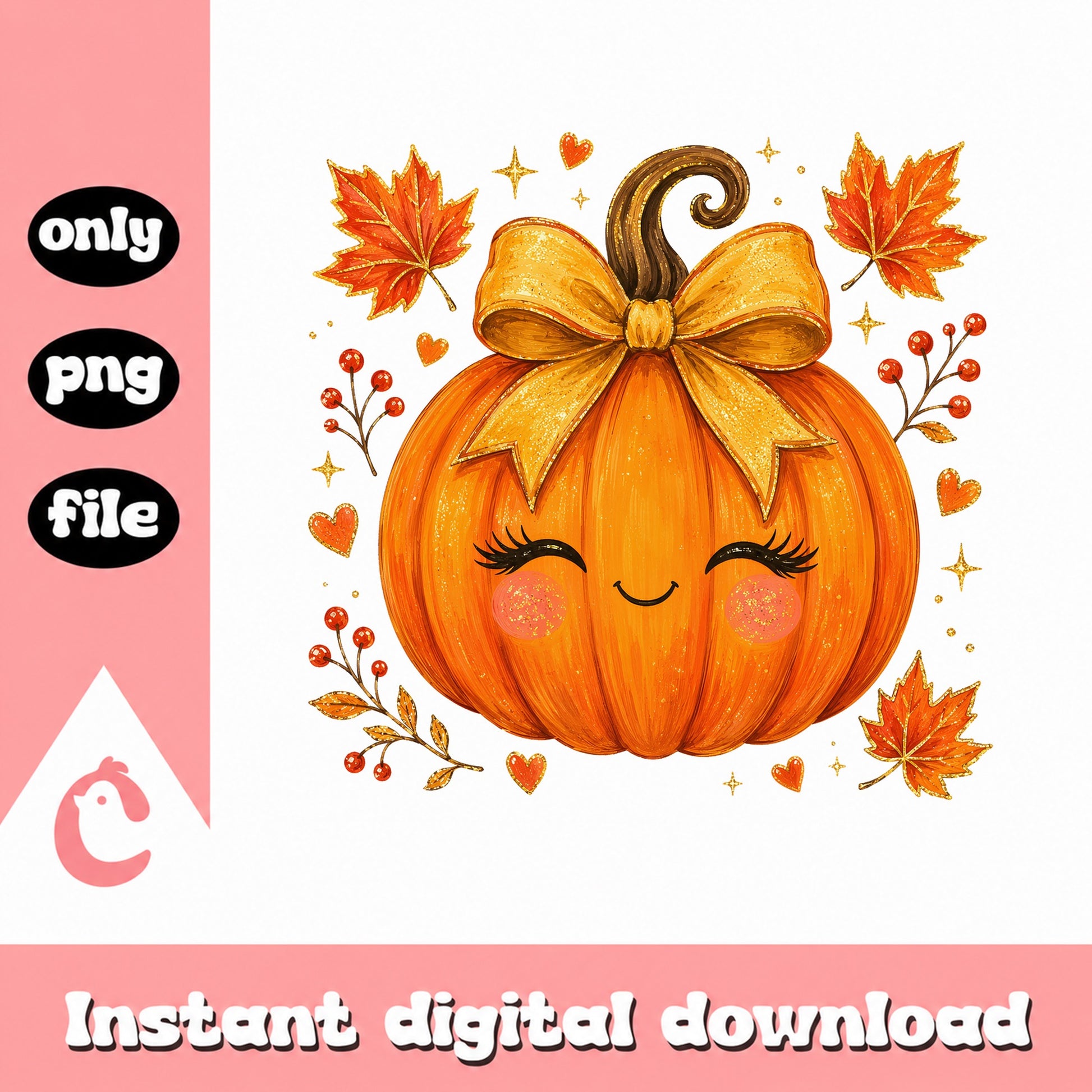 Cute Pumpkin With Bow PNG, Fall Autumn Clipart, Halloween PNG