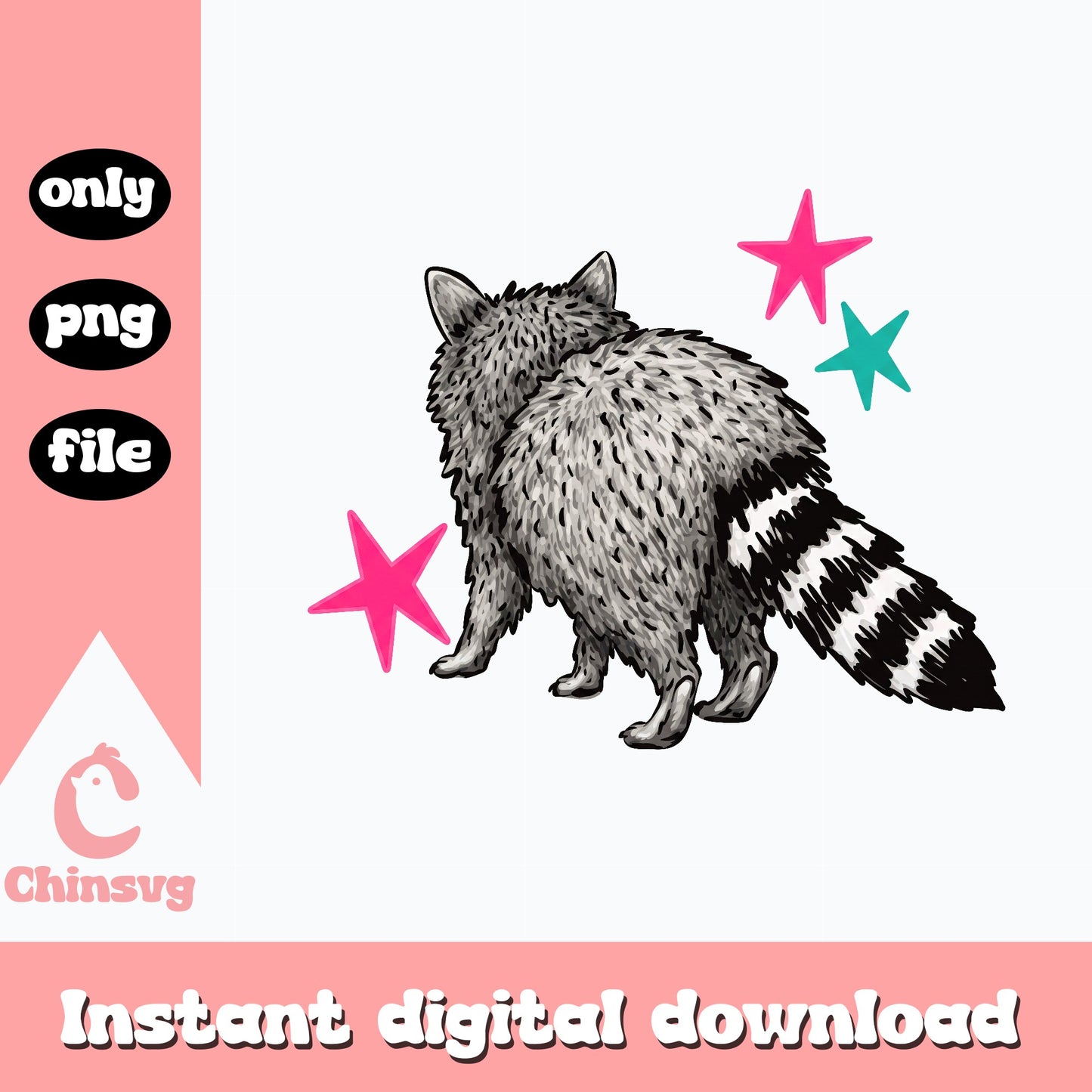 Cute Raccoon With Stars PNG, Woodland Animal PNG, Raccoon Clipart PNG