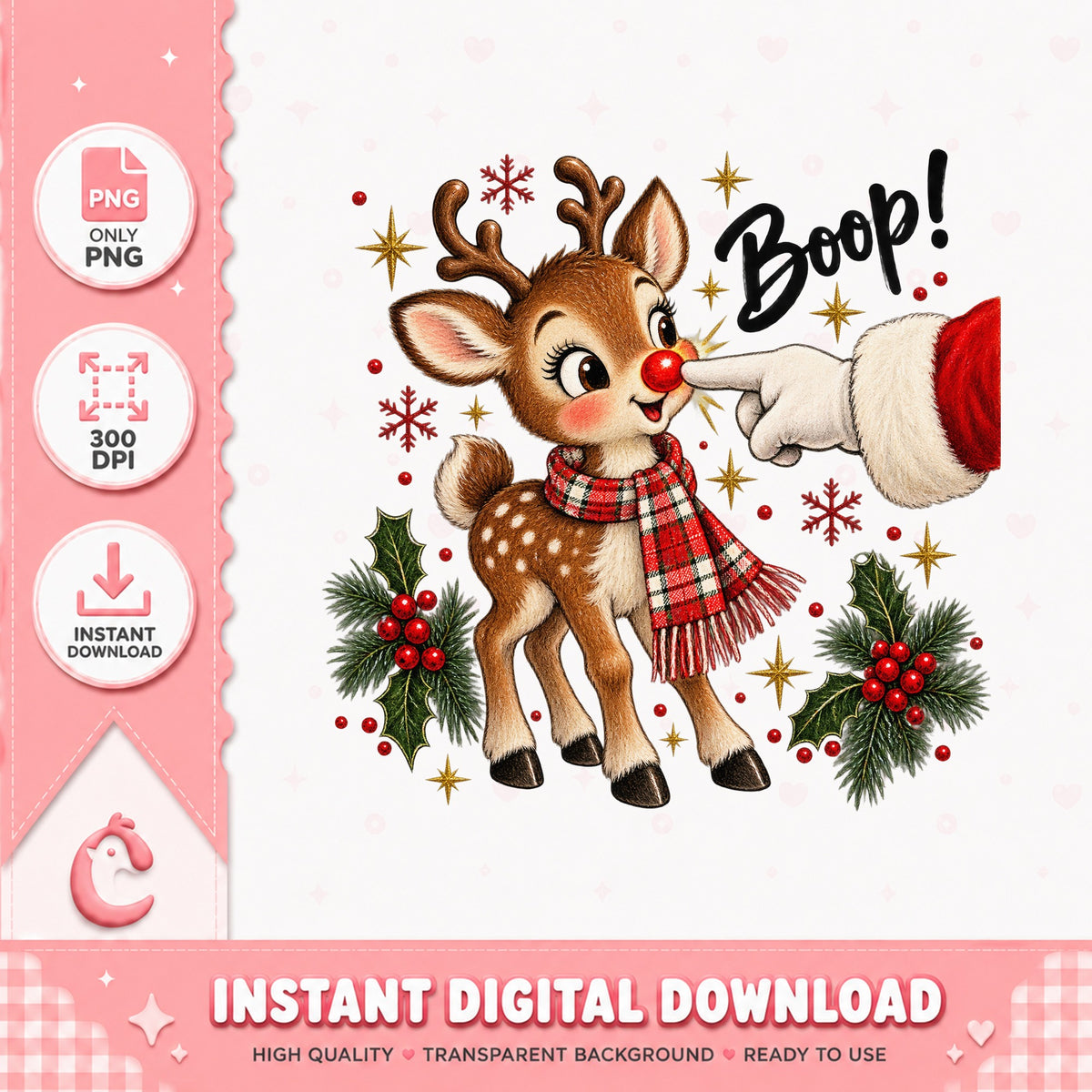 Cute Reindeer Boop Christmas PNG, Santa Hand Clipart, Holiday PNG