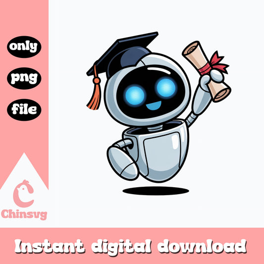 Cute Robot Graduation PNG, Funny Robot Diploma, Graduate PNG