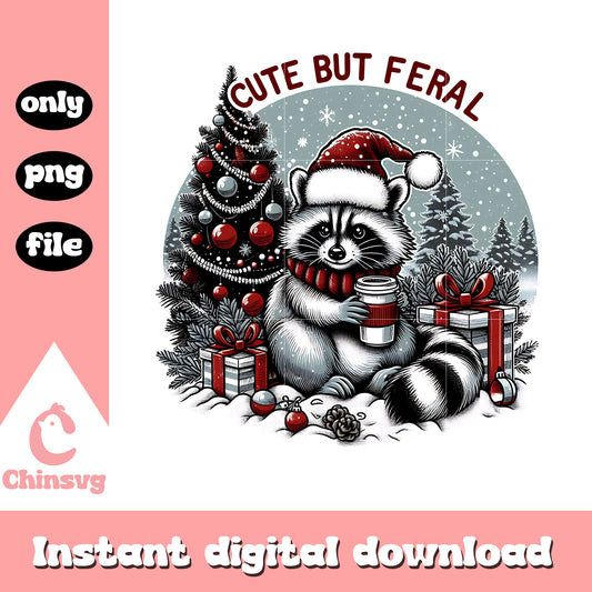 Cute but feral raccoon christmas png, merry christmas png