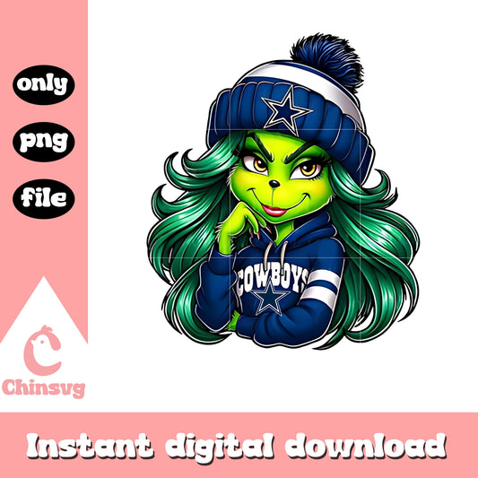 Cute grinch girl dallas cowboys design png, dallas cowboys christmas​ png