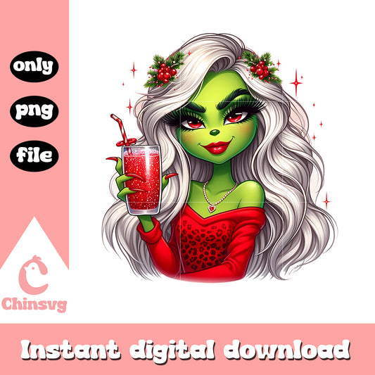 Cute grinch girl red leopard christmas png, the grinch girl​ png