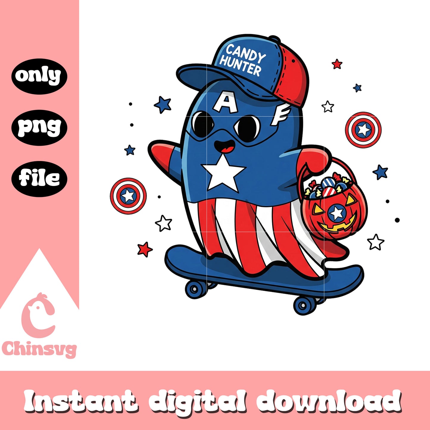 Cute american captain candy skateboard halloween png, american captain halloween png