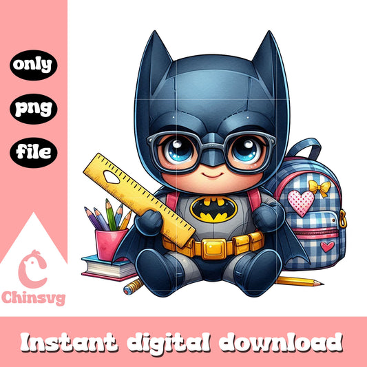 Cute baby batman prepare school supplies​ png, school specialty png