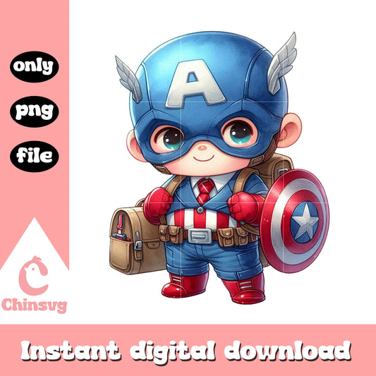 Cute baby captain america go to school png, back to school png