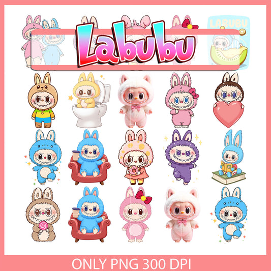 Cute baby labubu clipart design bundle png, labubu dolls png