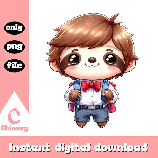 Cute baby sloth first day of scshool png, middle school png