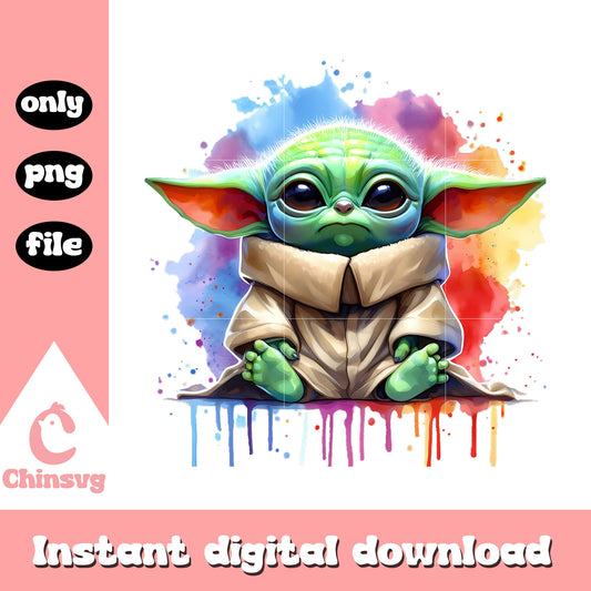 Cute baby yoda colorful design png, star wars movie png