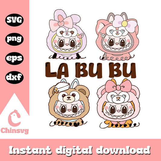 Cute bear labubu doll drawing design svg, popmart labubu svg