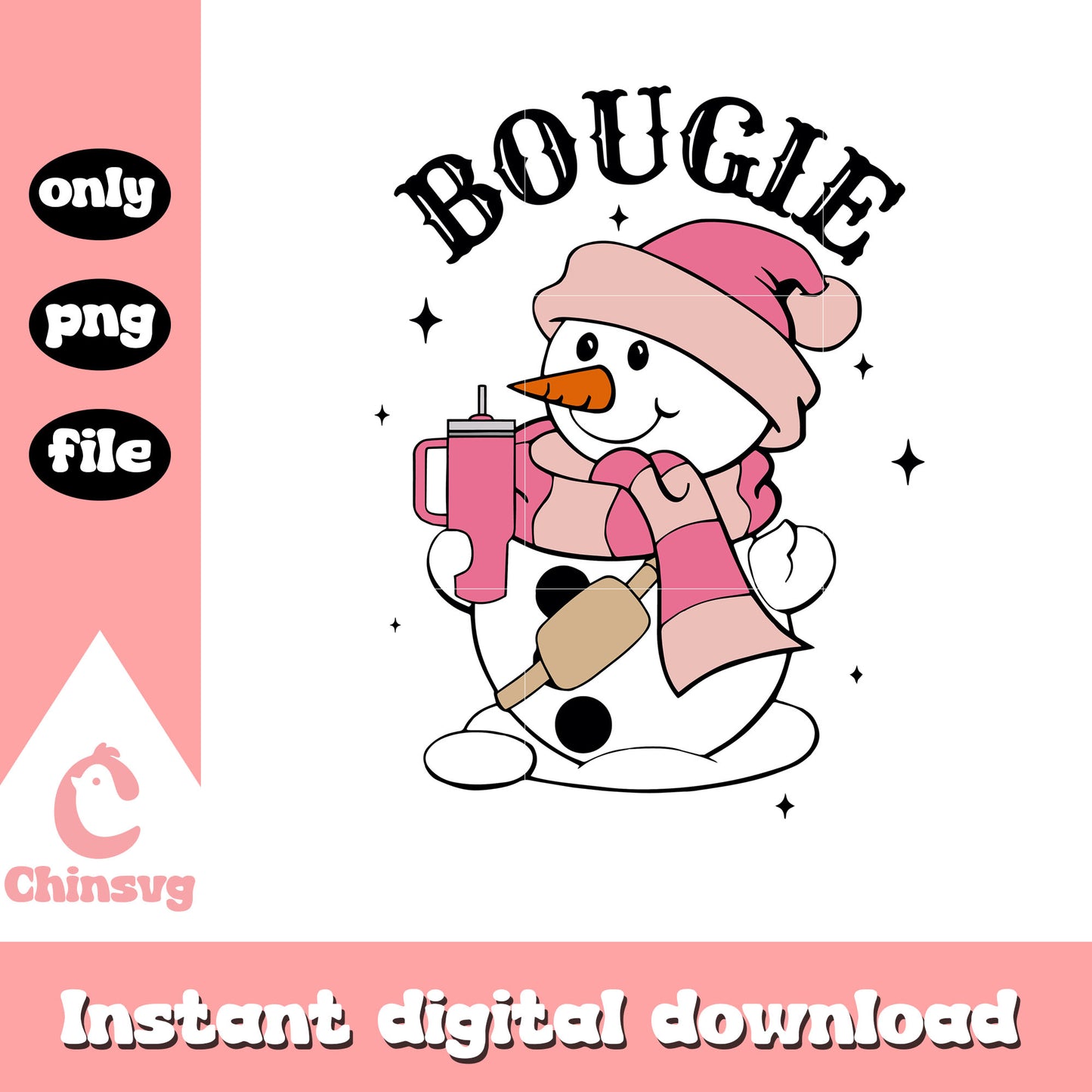 Cute bougie pink snowman design png, christmas snowman png