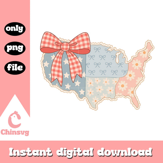 Cute bow america map design png, 4th of july decor png