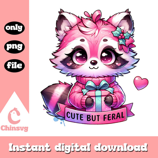 Cute but feral raccoon pink design png, cute raccoon cartoon​ png