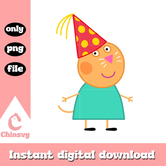 Cute candy cat with birthday hat design png, candy cat cartoon png