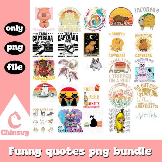 Cute capypara quotes design bundle png, funny quotes png, capypara png