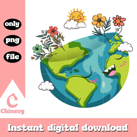 Cute cartoon earth design png, happy earth day png, earth png