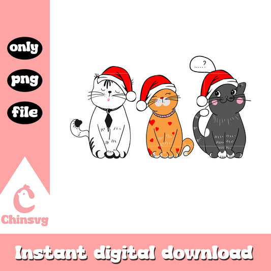 Cute cats santa hat christmas design png, cat christmas​ png