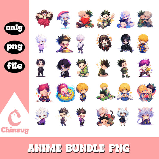 Cute chibi anime characters bundle png