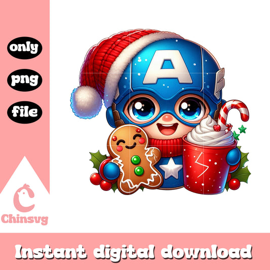 Cute chibi captain america christmas png, marvel captain america png