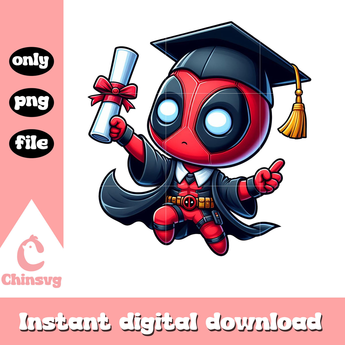 Deadpool Grad Cap Cute chibi deadpool graduation png, deadpool png, graduation png – Chinsvg