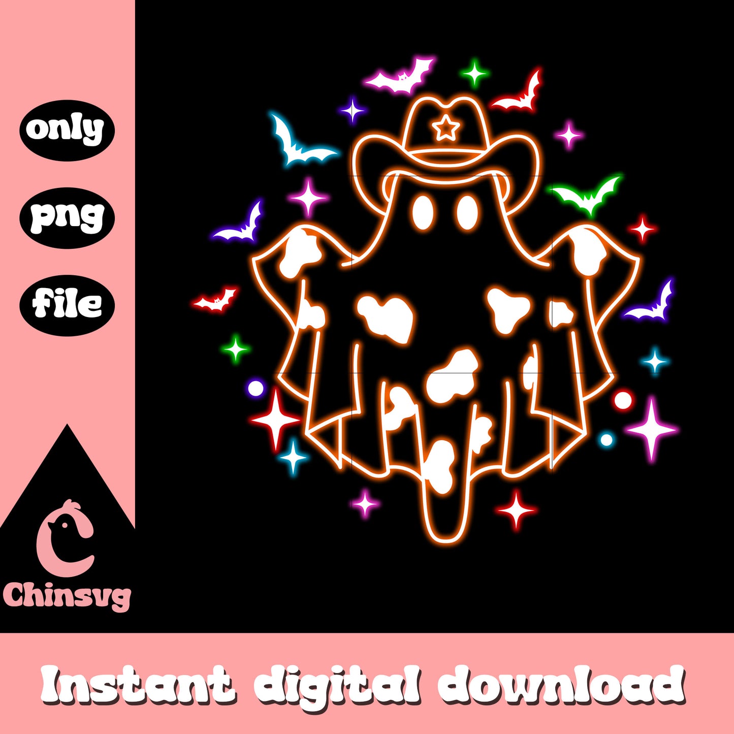 Cute cowboy hat ghost halloween neon png, ghost halloween clipart png